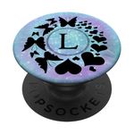 Heart Monogram Butterfly Purple Blue Galaxy Letter L Initial PopSockets Adhesive PopGrip
