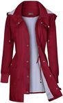 Bloggerlove Rain Jackets Women Waterproof Hooded Rain coat Lightweight Trench Coats Outdoor Active Travel Wine Red XL