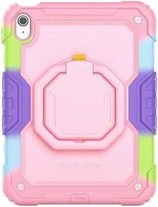 KELOKE Kids Case for iPad (A16) & iPad 10th Gen, Drop-Proof, Easy to Grip | Durable & Kids-Friendly, Rotating Handle Stand, Pencil Holder, 2 Cover (With/Without Screen Protector), Rainbow Pink