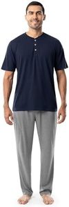 Fruit of the Loom Men's 2-Piece Jersey Knit Pajama Set, Navy/Grey Heather, Large