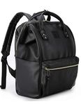 Kah&Kee Leather Laptop Rucksack Backpack for Women, 15-inch Laptop Bag, Versatile Nappy Bag for Teachers, Working Parents, School, College, and Travel(Black,Medium)