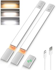 EZVALO Under Cabinet Lighting, 2200mAh Detachable Battery, 76 LEDs Dimmable Closet Lights, 3 Color Temps, Wireless Motion Sensor Light for Stairway, Kitchen, Wardrobe with 3 Battery