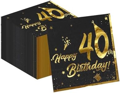 APFCLRBL 40th Happy Birthday Party Napkins Gold Foil Elegant Disposable Napkins Celebrations Parties Baking Dining (40 Count,13 inch)