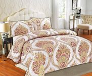 Tache Bohemian Mandala Beige Duvet Cover - Boho Chic Orange Teal Medallion Paisley Sunshine Festival - Reversible Comforter Cover with Zipper and Security Ties/Ribbons - 2 Piece Set - Twin