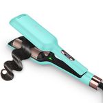 32mm (1.25") Aima Beauty Twins Mermaid Waves Hair Waver, Anti-Scald 2 Barrel Curling Iron, Hair Crimper, Ionic Care Wave Iron 15S Heats Up for Short/Medium/Long Hair Light Green