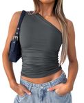 LACOZY Women's Running Tops Sleeveless Yoga Crop Top Sexy Vacation Outfits Basic Camis Fashion Workout Tshirts Deep Grey S