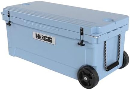 Ice Cooler with Wheels and Handle - 110qt Clear Sky, Wheeled Cooler, Insulated Ice Chest with Wheels and Handle for Fishing and Camping with Dry Storage, Bottle Openers, and Cupholders