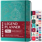 Legend Planner PRO – Deluxe Weekly & Monthly Life Planner to Increase Productivity and Hit Your Goals. Time Management Organizer Notebook – Undated – 7 x 10" Hardcover + Stickers – Viridian Green