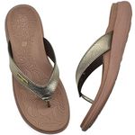 ONCAI Flip Flops for Women, Comfortable Leather Strap Orthotic Arch Support Summer Beach Flip Flops with Soft Cushion Yoga Foam Rubber Soles Brown Size US8