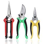 3 Pack Pruning Shears Set, Stainless Steel Garden Clippers with Safety Lock, Professional Shock-Absorbent Hand Garden Shears for Flowers and Small Garden (Red、Yellow and Green)