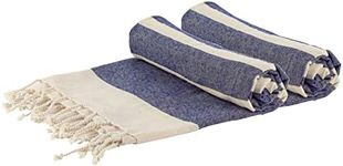 Nicola Spring - Turkish Cotton Bath Towels - 170 x 90cm - Navy Stripe - Pack of 2