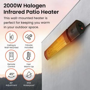 Pro Breeze Wall Mounted Halogen Infrared Patio Heater – Remote Control, 2 Heat Settings, Outdoor Electric