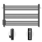 K&KALONZO Towel Warmer for Bathroom, Wall-Mounted 9-Bar Heated Towel Rack with Built-in Timer, Waterproof Electric Towel Heater, Support Plug-in and Hardwired, Matte Black, EL13M