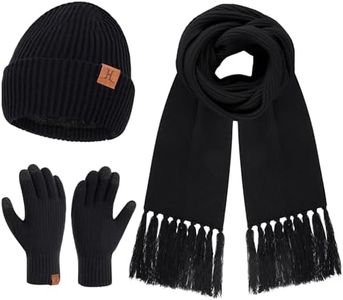 Set di cappelli invernali da donna con sciarpa lunga e guanti touch screen, lavorato a maglia, caldo, berretto, sciarpe, guanti per le donne per il freddo, con fodera in pile, regali, Nero ,