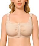 BRABIC Wireless Zip Front Closure Bras for Women No Underwire Full Coverage Comfort Everyday Post Surgery Compression Bra (US, Alpha, Large, Regular, Regular, Beige)