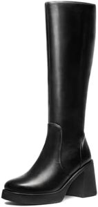 Choiran Knee High Boots for Women - Platform Chunky Square Toe Tall Boots with Block Heeled Side Zipper, Fashion Long Gogo Boots for Spring Fall