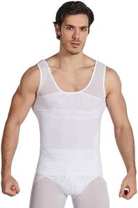 XINXBAI Mens Slimming Undershirt Chest Compression Tank Top Gynecomastia Compression Shirt Tummy Control Underwear (AU, Alpha, Large, Regular, Regular, White)