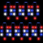 EOBOH 9PCS 4th of July Necklaces, 7 Bulbs Red White Blue Light Necklace Party Favor, Patriotic Independence Day Fourth of July Necklace Bulk, Glow Accessories for Memorial Veterans Day Party Parades