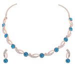 Brado Jewellery Rose Gold-Plated Artificial Stone Studded Necklace Jewellery set with 1 Pair of Earring (RG - Skyblue)