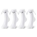 Petrass Funny Socks Gifts Idea Couple Magnetic Hands Holding Socks Birthday Anniversaries for Men, Women, Him, Friends, Emb Pure White 2pcs, Large