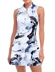 Viracy Tennis Dress for Women Sleeveless Golf Dresses with Built in Shorts, Pockets Stand Collar Zip Up Quick Dry for Athletic Sports Marble Print Grey-Small