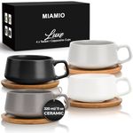 MIAMIO – 320 ml, Set of 4 Ceramic Tea Cup and Saucer Bamboo/Tea Mug - Wide Cappuccino Cup, Coffee Cups Ceramic Mug for Cappuccino, Latte, Espresso & Americano - Luxe Collection (Classic Pastel)