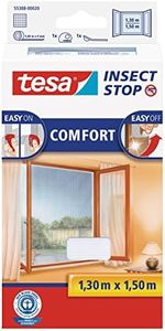 tesa Insect Stop Malla Mosquitera COMFORT para Ventanas - Mosquitera Autoadhesiva con Cierre de Gancho y Bucle - Tela Antimosquitos - Blanca, 130 cm x 150 cm