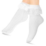 WLLHYF Women Frilly Socks, Ankle Socks Soft White Ruffle Socks Fashion Ladies Princess Lace Socks Cotton Cute Socks for Women (Love Heart Lace, Cotton)