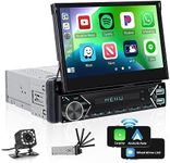 Single Din Touchscreen Car Stereo Wireless Apple CarPlay Android Auto, 7 '' Automatic Flip Out Bluetooth Car Radio with Mirror Link FM AUX-in SWC EQ USB-C Car Multimedia Player + Backup Camera