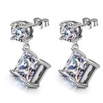 HIGHSPARK 925 Silver Solitaire Dangle Earrings for Women | 92.5 Sterling Silver and Diamond like Brilliance Sparkling Zirconia for that Stunning Shine | Lovely Gift - Dangle Square