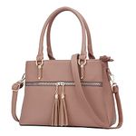 KKXIU Women Satchel Bags Handle Shoulder Handbags and Purses Pockets Zipper Leather Crossbody Bags, D-nude