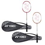 YONEX ZR 100 Light Aluminium Blend Badminton Racquet with Full Cover (Red/Orange) - Set of 2