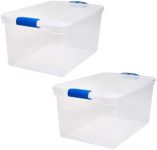 HOMZ 2 Pack Large Clear Plastic Storage Bins with Latching Lids, 66 Quart, Blue