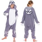 Spooktacular Creations Unisex Child Pajama Plush Jumpsuit One Piece Sloth Animal Costume (8-10years) Grey