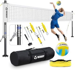 Professional Heavy Duty Volleyball Net Set for Backyard & Beach, Outdoor Net System with Steel Anti-Sag Winch, 32FT Reinforced Net, Height Adjustable Rust-Resistant Aluminum Poles, Portable Carry Bag