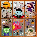 105 PCS Halloween Window Stickers - 10 Sheets Reusable Static Halloween Cute Monster Bat Witch Decals PVC Stickers for Windows, Perfect DIY Ornaments for Home, Office, School, Kids Party