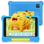 Hakaug 7 Inch Android 13 Kids Tablet 5GB RAM+32GB ROM, 1024 * 600 IPS Display, Parental Control, Bluetooth, WiFi, Dual Camera, Shockproof Shell (Blue)