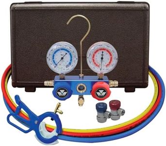 Mastercool 89661-PRO Automotive R134a 2-Way Manifold Gauge Set with 3-in-1 Can Tap Valve – U.S. Designed, Assembled, and Tested – Includes 60" Hoses and Manual Couplers