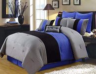 Chezmoi Collection Loft Comforter Set, Polyester Blend, Gray/Black/Blue, Queen