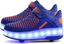 AIkuass Roller Shoes for Boys USB Rechargeable Roller Skates LED Light Up Roller Sneakers Wheel Shoes (3.5 Big Kid / EU35 ; Blue)
