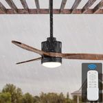 EKIZNSN 42'' Outdoor Waterproof Ceiling Fan with Light for Patios, 3 Blade Wet Rated Ceiling Fans, DC Motor w 6 Speeds, Black