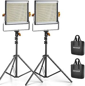 Neewer 2 Packs Dimmable Bi-Color 480 LED Video Light and Stand Lighting Kit Includes: 3200~5600K CRI 96+ LED Panel with U Bracket, 75 inches Light Stand for YouTube Studio Photography, Video Shooting