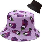 XYIYI Purple Eggplant Bucket Hat Funny Beach Sun Hats for Women, Reversible Double-Side-Wear