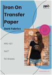 PPD Iron on Transfer Paper for Dark Fabric Compatible with Inkjet Printer, 11 x 17 Printable T Shirt Heat Transfer Papers, Custom Print Photo, Durable, Flexible & Machine Washable (50 Sheets)