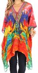 Sakkas 1825 - Aymee Women's Caftan Poncho Cover up V Neck Top Lace up with Rhinestone - FM92-Multi - OS