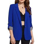 MINTLIMIT Women's Suit Casual Roll up Sleeve Lapel Blazer Open front Lapel Blazer Work Office (Enamel Blue,2XL)