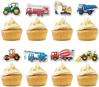 WERNNSAI 40 Pcs Construction Cupcake Toppers - Construction Birthday Party Supplies Truck Excavator Cake Toppers Picks for Kids Birthday Baby Shower Party Supplies