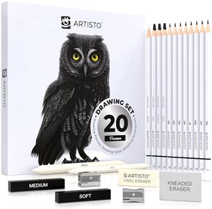 Artisto Drawing and Sketching Pencil Art Set (20 Items) - Complete Kit with Graphite Pencils, Charcoal Pencils, Sticks, Blending Stumps, Erasers, and Sharpeners