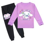 PaPama Kids Girls Cinnamoroll Graphic T-Shirts and Long Pants Set,Baggy Tracksuit Cotton Long Sleeve Tees for Children, Purple, 8-10 Years