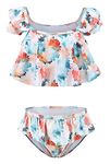 Aisyee Girls Two Piece Bikini Swimsuits Smocked Bathing Suit Kids Hawaiian Floral Swimwear Mixed Tie Dye Size 8/7-8 Years